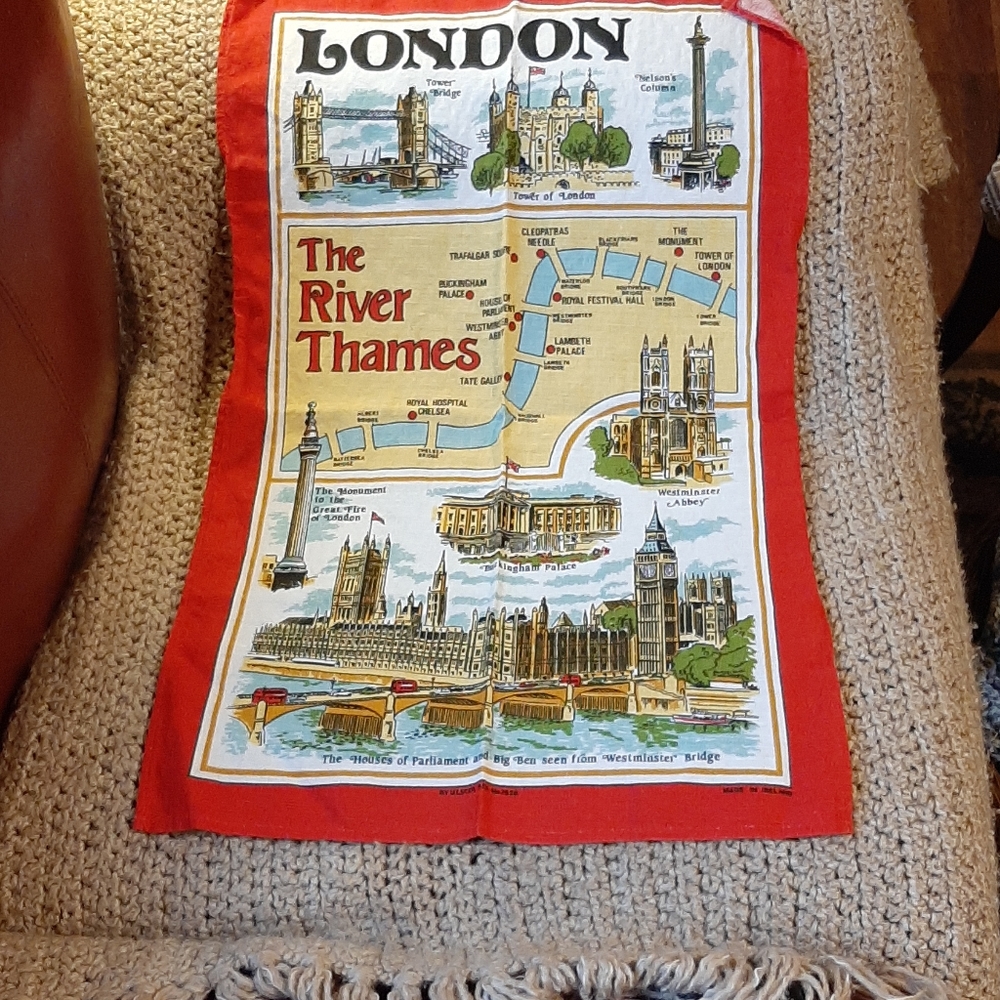 SOLD Linens | London Souvenir Tea Towel - Picture 1 of 11